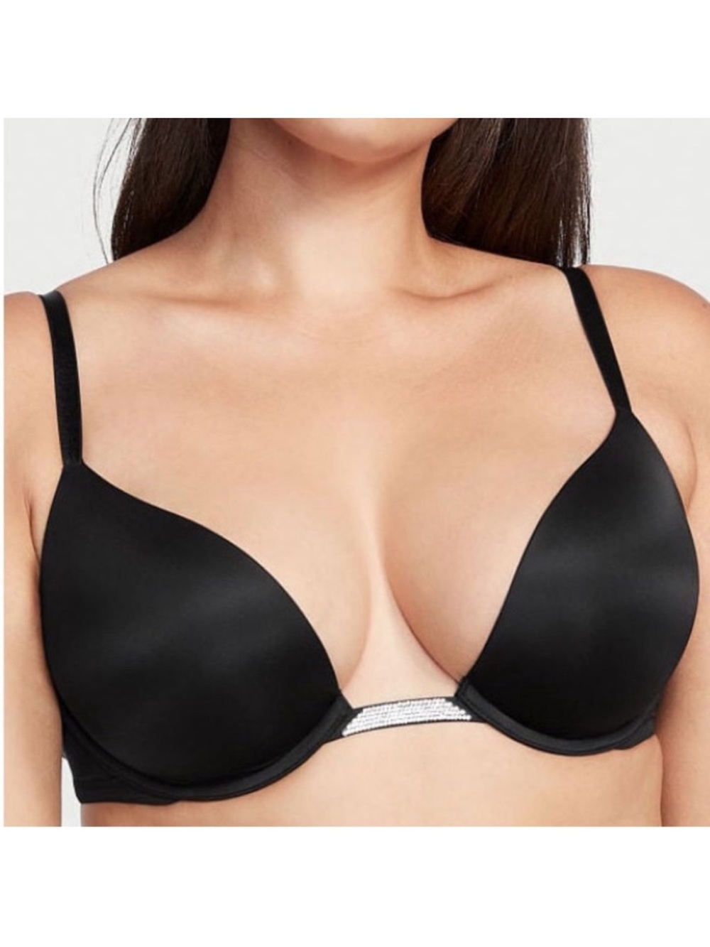 Victoria's Secret Black Plunge Push-Up Bra with Rhinestone Accent